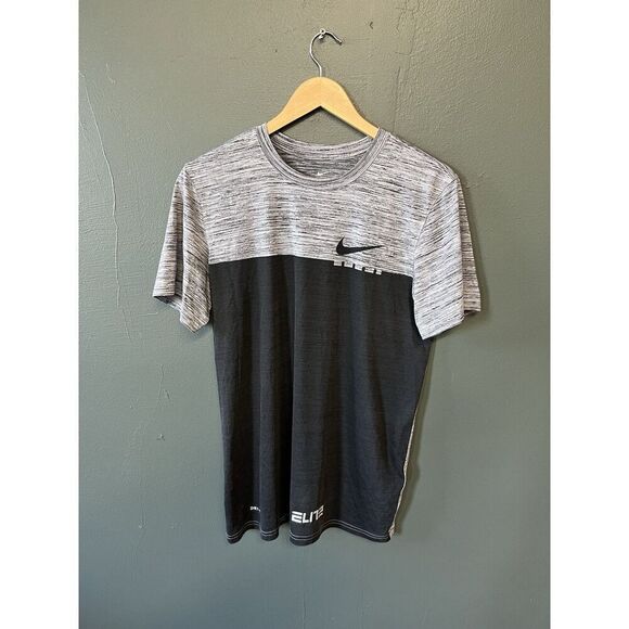 Nike Mens Gray Black Short Sleeve Athletic T-shirt Nike Elite size Small Dri-Fit - Picture 1 of 3